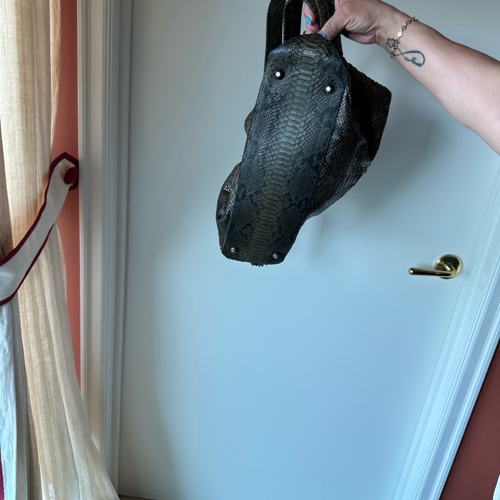 Black/green genuine Python skin Shoulder Bag with… - image 13